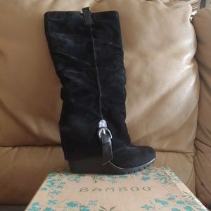 Bamboo knee high wedged boot 7.5